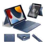 HOU iPad 9th Generation Case with Keyboard(8th/7th gen),iPad Air 3 & Pro 10.5" 360° Rotatable&Detachable Combo,Ultra-Silent Keys,7-Color Backlit,50H Battery,Lightweight,Portrait/Landscape,Navy Blue