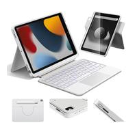 HOU iPad 9th Generation Case with Keyboard(8th/7th gen),iPad Air 3 & Pro 10.5" 360° Rotatable&Detachable Combo,Ultra-Silent Keys,7-Color Backlit,50H Battery,Lightweight Cover,Portrait/Landscape,White