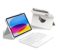 HOU Keyboard Case for iPad A16 11/10, Rotatable & Detachable, Adjustable Stand, Elastic Pen Holder, Full Protection Cover, 7-Colors Backlight, Multi-Touch Trackpad, White
