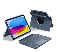 HOU Keyboard Case for iPad A16 11/10, Rotatable & Detachable, Adjustable Stand, Elastic Pen Holder, Full Protection Cover, 7-Colors Backlight, Multi-Touch Trackpad, Blue