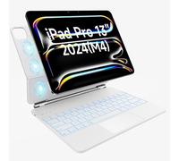 HOU Magic Keyboard for iPad Pro 13 inch case with keyboard M4 2024, QWERTY, Click-Anywhere trackpad, 7 colors 3 levels backlit, magnetic design, White