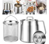 Houbobo 2L Deep Fat Fryer with Basket & Strainer, 304 Stainless Steel Deep Fryer Pot, Large Capacity Bacon Grease Container for Kitchen,Frying,Cooking,Camping,Oil Filter Container, Dishwasher Safe