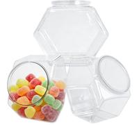 Houbobo 3 Pack Candy Jar with Lid, 1500Ml Clear Cookie Jar with Wide Hexagonal Candy Containers for Candies, Dry Food, Cookies, Cereal, Snack, Dog Food, Coffee Beans