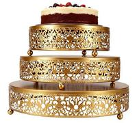 Houbobo 3 PCS Cake Stand, Metal Dessert Round Table Display Stands Set-8/10/12 Inch, Gold Cake Display Serving Tower for Birthday Party Baby Shower Engagement Wedding Anniversary (Gold)