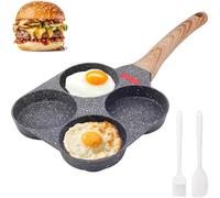 Houbobo 4-Cup Frying Pan, Granite Egg Pan Nonstick with Silicone Scraper and Oil Brush, Fried Egg Pan Skillet for Breakfast, Crepes, Hamburger, Suitable for Gas Stove & Induction Cooktop