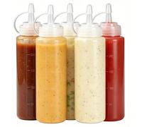 Houbobo 5 Pack Condiment Squeeze Bottles, Reusable 240 ML Squeeze Bottles for Sauces, Leak Proof Condiment Containers for Ketchup, BBQ Sauce, Dressing, Oil, Honey & Dressings, Mustard