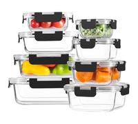 Houbobo 8 Pack Glass Food Storage Containers with Lids, Reusable cMeal Prep Containers, Leak Proof Food Containers for Lunch & Meal Prep, Oven, Freezer & Dishwasher Safe, BPA-Free, 150ml to 1040ml