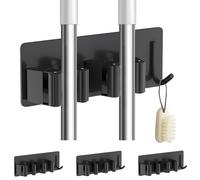 Houbobo Broom Holder Wall Mount, 3PCS Heavy Duty Stainless Steel Mop and Broom Holder Self Adhesive, Garage Storage Rack, Kitchen Laundry Garden Tool Organiser (Black)