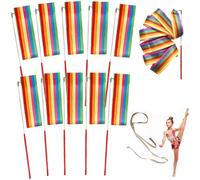 Houbobo Dance Ribbons, 10 Pack Rainbow Gymnastics Ribbon Wands for Kids Dancer, Fits Artistic Dancing Gymnastics, Circus Carnival Shows, Talent Shows Dance Floor Party Props