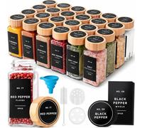 Houbobo Glass Spice Jars with Lids and DIY Blank Labels, 24-Piece 120ml Square Spice Containers with Bamboo Lids, Seasoning Storage Organiser for Spice Rack, Cabinet, Drawer