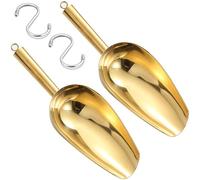 Houbobo Metal Ice Scoop 6 oz, 2 Pack Stainless Steel Kitchen Ice Scooper for Ice Maker, Small Gold Food Scoops for Popcorn, Dog Food, Coffee Beans and Flour, Ideal for Bar, Parties & Weddings