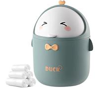 Houbobo Mini Desk Bin, Small Desktop Trash Can with Lid, 1.6L Plastic Countertop Garbage Can with 5 Roll Trash Bags, Cute Small Bin for Office, Bedroom, Children's Room, Car (Green)