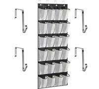 Houbobo Over the Door Shoe Organizer, Space Saving Hanging Shoe Organizer with 24 Breathable Mesh Pockets, Reusable Large Capacity Hanging Shoe Rack Hanger for Men Women Kids