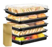 Houbobo Reusable Sandwich Platter Trays - 5 Pack Premium PP Serving Platters, Buffet Trays with Lids for Party Food, Sandwiches, Cake (34cm x 24cm)