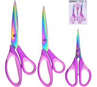 Houbobo Scissors All Purpose 3 Pack，Premium Titanium-Coated Stainless Steel Blade Shears, Professional Ergonomic Comfort Grip for Office School Home Fabric Sewing DIY Craft Cutting General Use, Purple