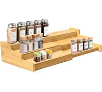 Houbobo Spice Rack Kitchen Cabinet Organiser- 3 Tier Wooden Expandable Display Shelf, Perfect for Kitchen Cabinet, Countertop, Inside Cupboard and More