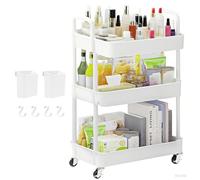Houbobo Storage Trolley on Wheels, 3-Tier Rolling Cart, Plastic Utility Cart - Easy Assembly, Storage Organizer for Kitchen Office Bathroom Laundry Room (White)
