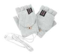 HOUDERCO 1 Pair USB Heated Knit Gloves with Double Sided Electric Heating, Half Finger Design with Full Finger Conversion, for Work and Front of Computer Use, Winter Hand Warmer Gloves