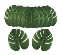 HOUDERCO 12pcs Artificial Monstera Leaf Shape Palm Leaves Table Mats, Realistic Imitation Plastic and Polyester Material, for Dining Table and Tropical Party Decor
