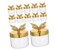 HOUDERCO 12pcs European Style Transparent Candy Boxes with Unique Butterfly Shaped Lids Airtight Round Wedding Favor Jars for Cookies Tea Biscuits and Jewelry Trinket Storage Elegant