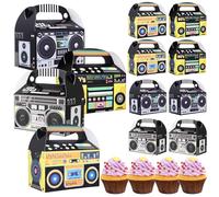 HOUDERCO 12pcs Party Treat Boxes Classic Radio Shape Paper Boxes with Handles Easy to Carry Assorted Color Assorted style Appearance Vivid Patterns for 80s Themed Parties