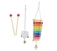 HOUDERCO 1Set Chicken Xylophone with Heart Mirror Chew Hang Plaything for Birds Coop for Poultry Easy to Install Reduces Loneliness