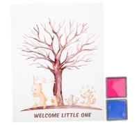 HOUDERCO 1set Gender Reveal Fingerprint Tree Guest Book Kit Complete Decorations for Showers Parties Includes Poster Ink Pads Cherish Messages from Loved
