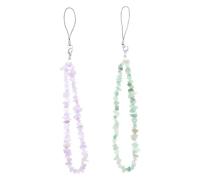 HOUDERCO 2pcs Beaded Mobile Phone Lanyard Natural Crystal Stones Wrist Strap for Easy Carrying Stylish Phone Decoration Mint Green Purple for Preventing Loss