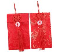 HOUDERCO 2pcs Chinese Cloth Red Envelopes Spring Festival Gift Bags with Embroidered Buttons Traditional Lucky Money Packets for Family Celebration
