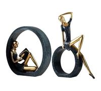 HOUDERCO 2pcs Creative Reading Girl Figurine Desktop Decor Resin Sculpture Artistic Circle Shape Home Decoration and Photography Prop Ornament for Book Lovers
