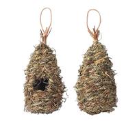 HOUDERCO 2pcs Handwoven Grass Bird Hut Hanging Birdhouse Lightweight Natural Nest Supports Sparrows Hummingbirds Creative Artisanal Design for Home Decoration and Balconies