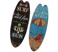 HOUDERCO 2pcs Summer Style Surfboard Wall Hanging Decor for Indoor Home Wall Decoration Synthetic Material Wooden Surfboard Art for Summer Decorations