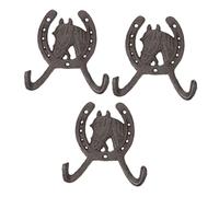 HOUDERCO 3 Pcs Cast Iron Horseshoe Wall Hooks Hanging Organizer for Clothes Keys Towels Practical Vintage Style Home Garden Decor with Easy Installation Compact Design