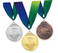 HOUDERCO 3pcs Basketball Medals Embossed Design for Sports Awards First Place Medals for Competitions Tournaments and Basketball Parties