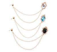 HOUDERCO 3pcs Men Brooch Pin Chain Set with Double Layered Tassel Chains for Suit Collar and Suit Lapels Vintage Style Accessories for Wedding and Casual Outings