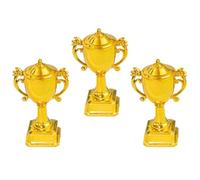 HOUDERCO 3pcs Trophy-shaped Decorative Cake Topper Set, Golden Plastic Resin Material with Creative Cartoon Style, Craftsmanship and Bright Appearance, for Competition Celebration Parties