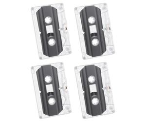 HOUDERCO 4pcs Recordable Blank Cassette Tapes Black Plastic 30 Minutes Audio Vintage Style Easy to Use Widely Applicable for DIY