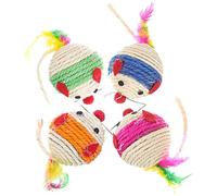 HOUDERCO 4pcs Sisal Cat Indoor Mouse Balls Kitten Teasing Anti-scratch Cartoon Mouse Plaything Cat Accessories for Interactive Play Random Color