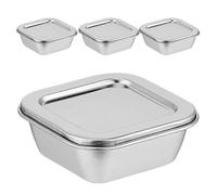 HOUDERCO 4pcs Stainless Food Containers Multipurpose Stainless Steel Sample Storage Boxes with Spill-proof Cover 300ml Capacity Silver for Classroom and Research Institute