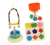 HOUDERCO 4sets Bird Training Toy Set Block Puzzle Swing Parrot Intelligence Chew Toy Parrot Foraging