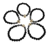 HOUDERCO 5pcs Men's Warrior Helmet Charm Bracelets, Matte Black Frosted Stone Bead Jewelry, Stretch Design Featuring Golden Helmet Accent, Stylish and Versatile for Daily Wear and Exploring