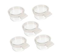 HOUDERCO 5Pcs Multi Function Parrot Food and Water Bowls Durable Acrylic Bird Feeder Cups Hanging Bird Cage Accessories