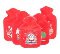 HOUDERCO 5pcs Small Hot Water Bottles with Cartoon Rabbit Cover, Portable Reusable Hot Water Pouch in Red, Lightweight Polyester and PVC Material, for Winter Hand Warmer