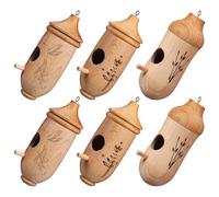 HOUDERCO 6pcs Rustic Wooden Hummingbird Houses outside Hanging, Easy Installation with Optimized Nesting Chamber, Decorative Bird Houses for Backyard and Window, Khaki Wood Hut Style