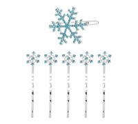 HOUDERCO 6pcs Snowflake Hair Clips, Alloy Material Hairpins with Secure Fit and No Loose Strings, Blue and White Hair Accessories for Winter and Holiday Use
