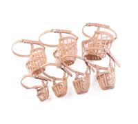 HOUDERCO 7pcs Adjustable Plastic Basket Dog Muzzle with Pu Leather Strap, Anti-bite Safety Mouth Cover for Large Dogs, Breathable Apricot Training Muzzle for Huskies and Golden Retrievers