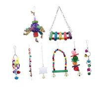 HOUDERCO 8pcs Bird Parrot Swing Toys Hanging Chewing Ladder Mirror Bell Stand for Canary Parakeets African Grey Boys and Girls