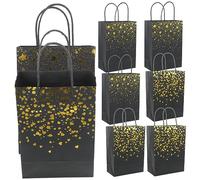 HOUDERCO 8pcs Black Paper Bags Handles Gold Foil Stamped Party Bags for Birthdays Weddings and Celebrations Medium String Handles