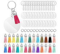 HOUDERCO Acrylic Round Key Ring Blanks with Colourful Tassels and Jump Rings, Keychains for DIY Crafts and Pendants, Sturdy Portable Photo Accessories