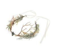 HOUDERCO Antler Crown Fairy Headband Elven Crown Green Metal Plastic Cloth Full Ring Comfortable for Women Festivals and Multiple Events